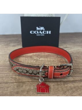 Rare Coach Size M 60339 Red and Brown Signature Dog Collar Charm‎ Limited Editio